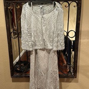 St. John Ivory Crochet Knit Midi Dress and Overlay